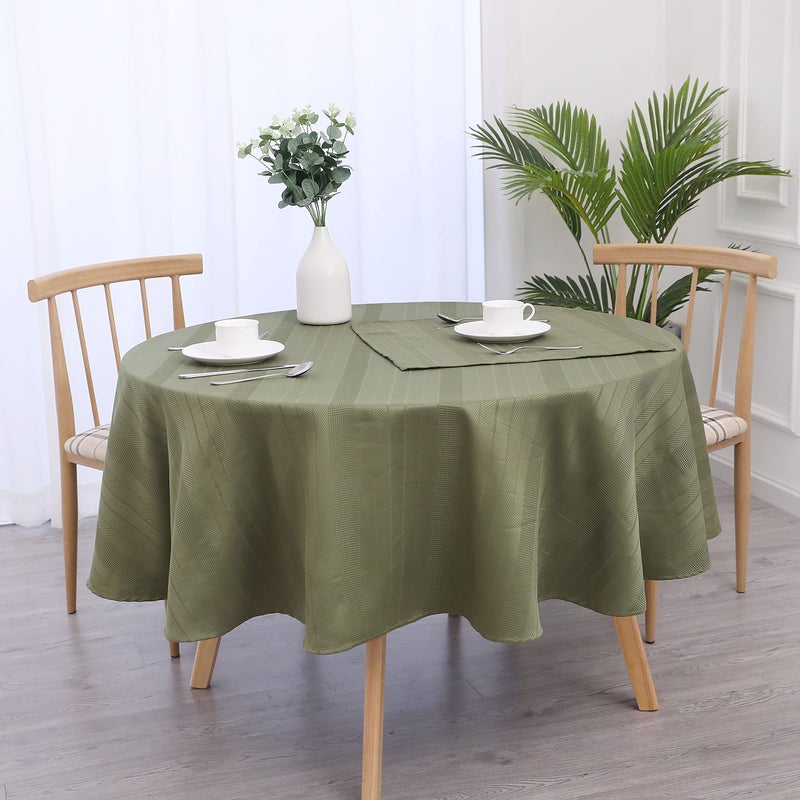Randall Holiday Round Tablecloth 70â€œ Waffle Stripe Water Resistant Dust-Proof Table Cover for Kitchen Dinning Party Farmhouse Tabletop Decoration (70â€œÃ—70â€œ, Sage Green) - Image 1